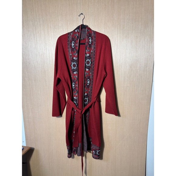 Kobi Halperin Sweaters - Kobi Halperin $995 Red Wool‎ Blend Cardigan Duster XL Aztec Print Belted